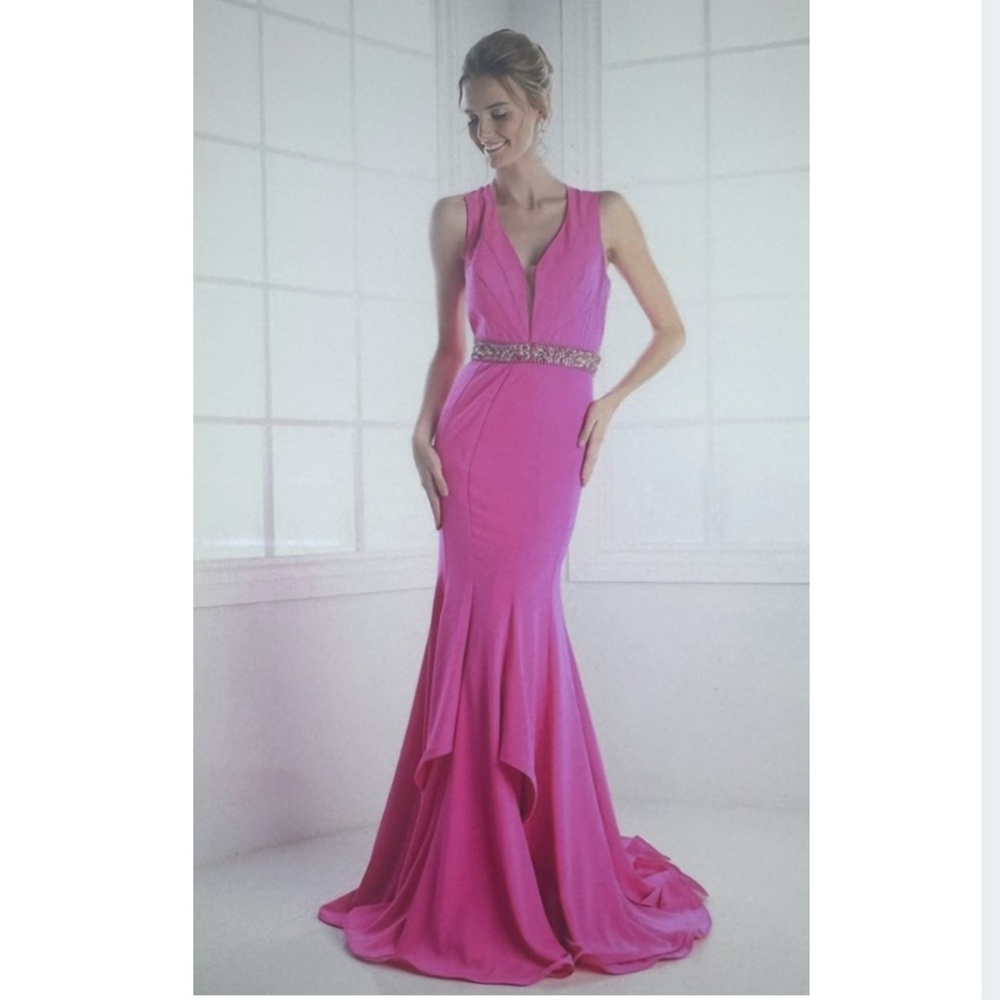 Fuchsia Evening Gown with Beaded Belting